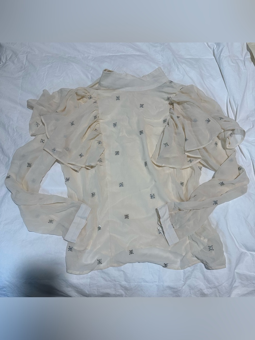 Religion sheer blouse with ruffle detailing